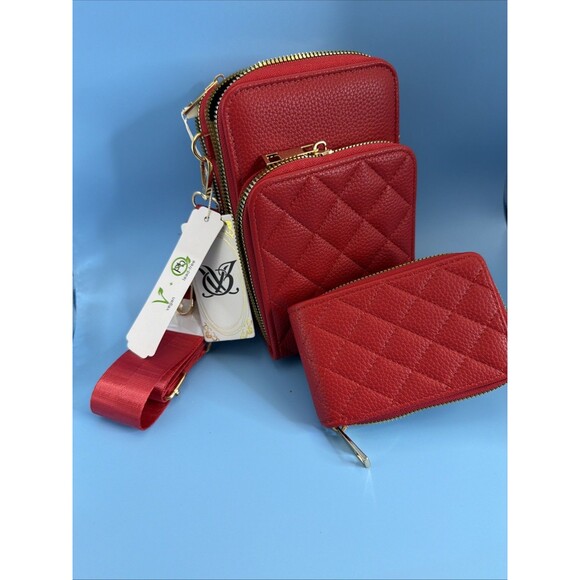 Handbags - Red Vegan crossbody purse With CC Piece, Very Soft And Well Made